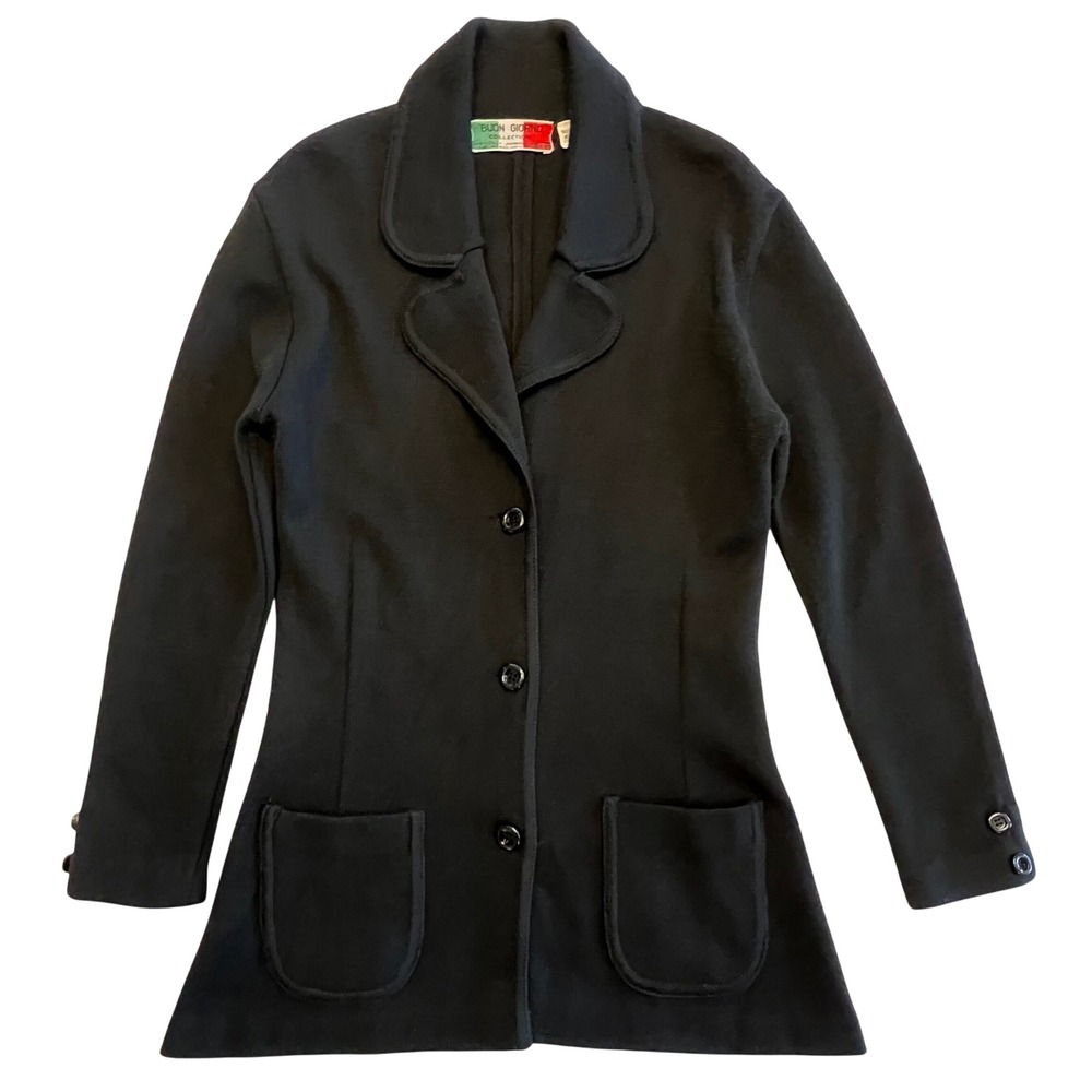 Buon Giorno Vintage Classic Black Knit‎ Wool Blend Blazer Made in Italy Size S